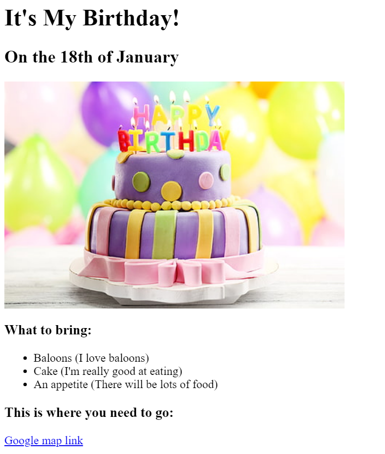 My Birthday Web Invite Preview